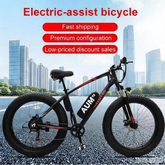 26 Inch Fat Tire Mountain Bike for Men and Women, High Carbon Steel Frame Beach and Snow Wide Tire Adult Bicycle, 7-Speed and Dual-Disc Brake MTB