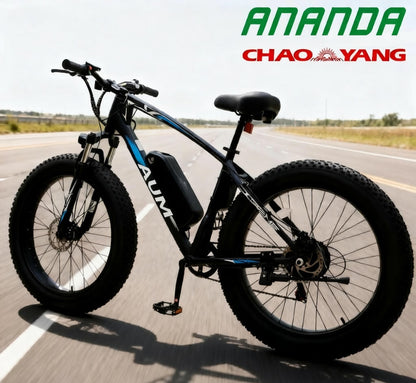 26 Inch Fat Tire Mountain Bike for Men and Women, High Carbon Steel Frame Beach and Snow Wide Tire Adult Bicycle, 7-Speed and Dual-Disc Brake MTB