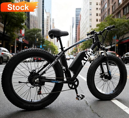 24 Inch Fat Tire Mountain Bike for Men and Women, High Carbon Steel Frame Beach and Snow Wide Tire Adult Bicycle, 7-Speed and Dual-Disc Brake MTB